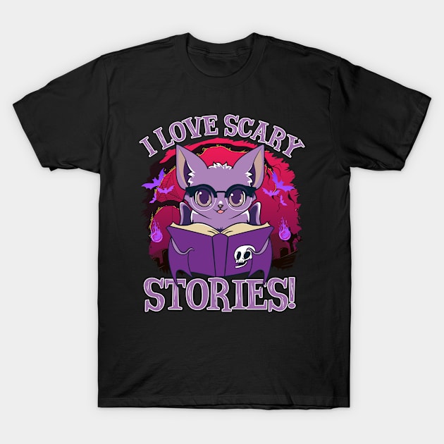 Cute Bat Kawaii Style Reading Horror Stories T-Shirt by creative